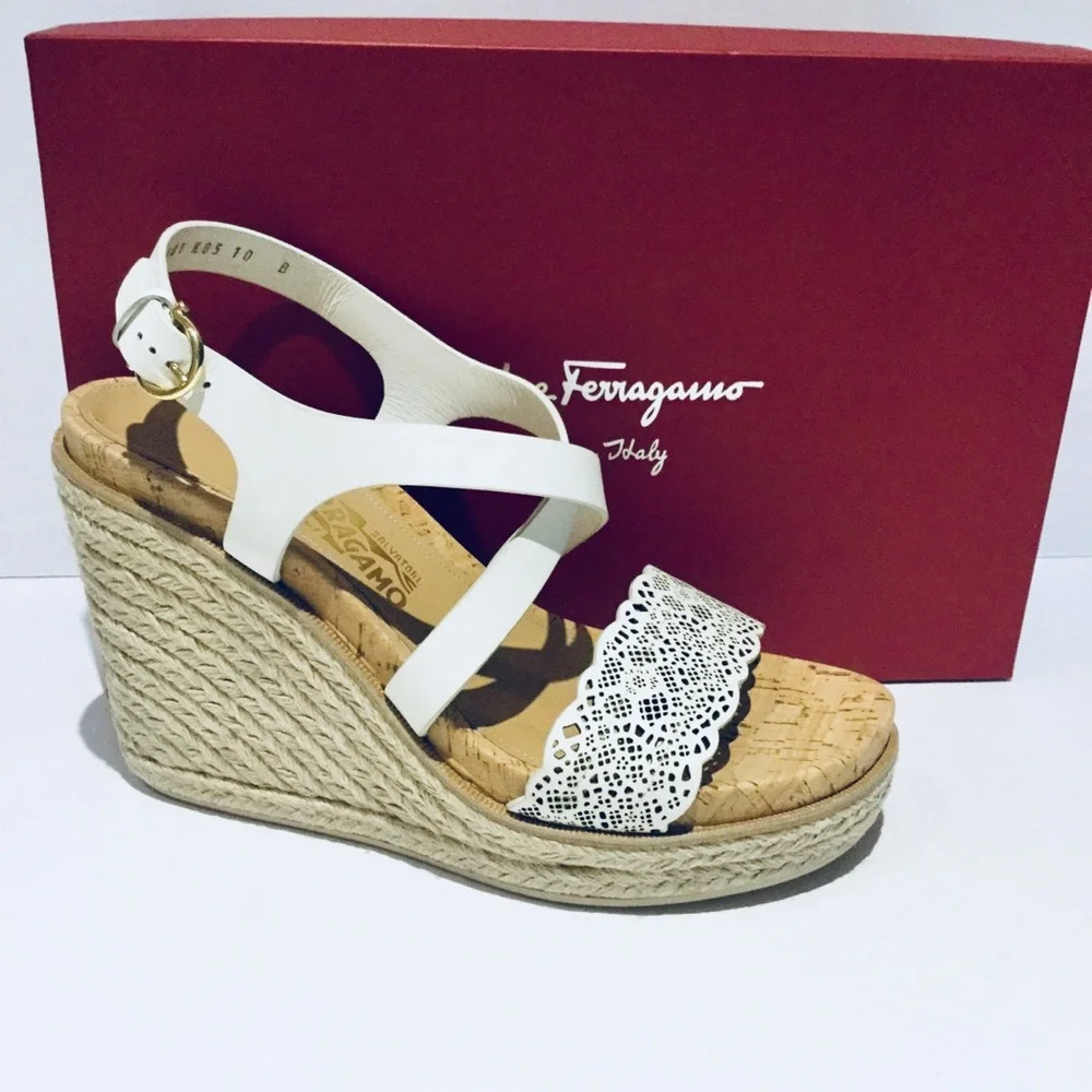 FERRAGAMO BISCOTTI WEDGE SANDAL.